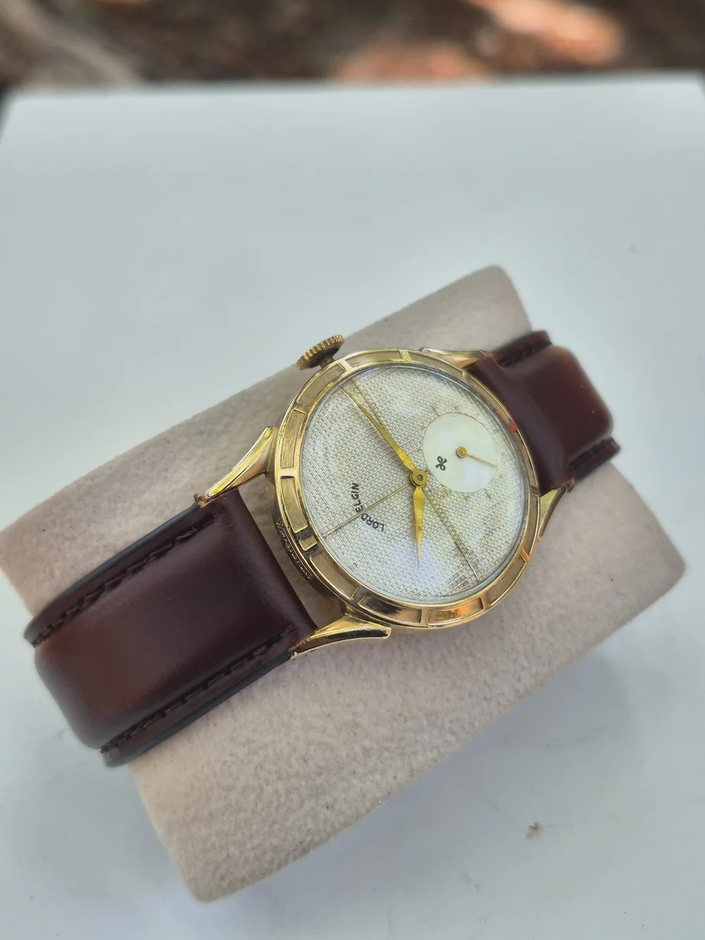 Vintage Lord Elgin 14K Gold Filled Watch Waffle Dial Small Seconds Running